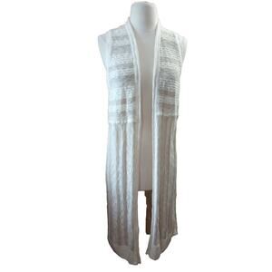 Gap womens Open Front Cardigan Vest Sz S NWT Long Loose knit Tan /white Duster